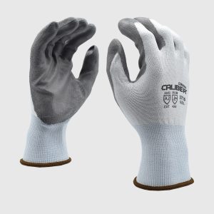 Guante HPPE Blanco de Calibre 13, Con revestimiento en Palma PU Gris, Talla S,M,L