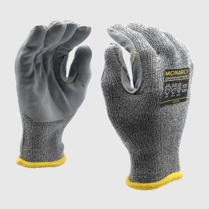 Guante anticorte de hilo con cuero en palma, Monarch, Nivel 5, Talla S,M,L