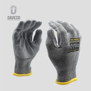 Guante anticorte de hilo con cuero en palma, Monarch, Nivel 5, Talla S,M,L
