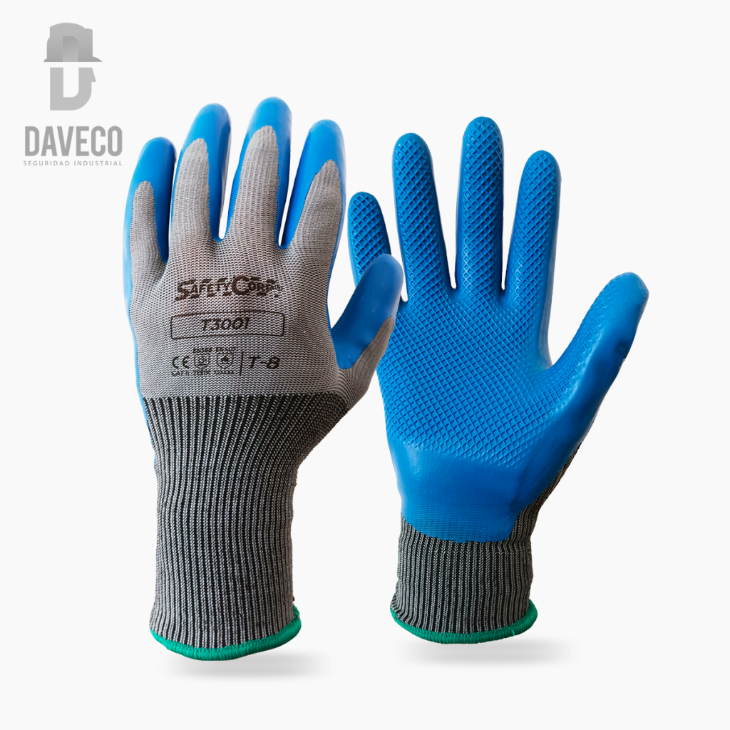 120 Pares Guantes Trabajo Látex Azul, Algodón/poliéster, Palma Y Dedos Recubiertos, Tallas S M L XL, Durapak